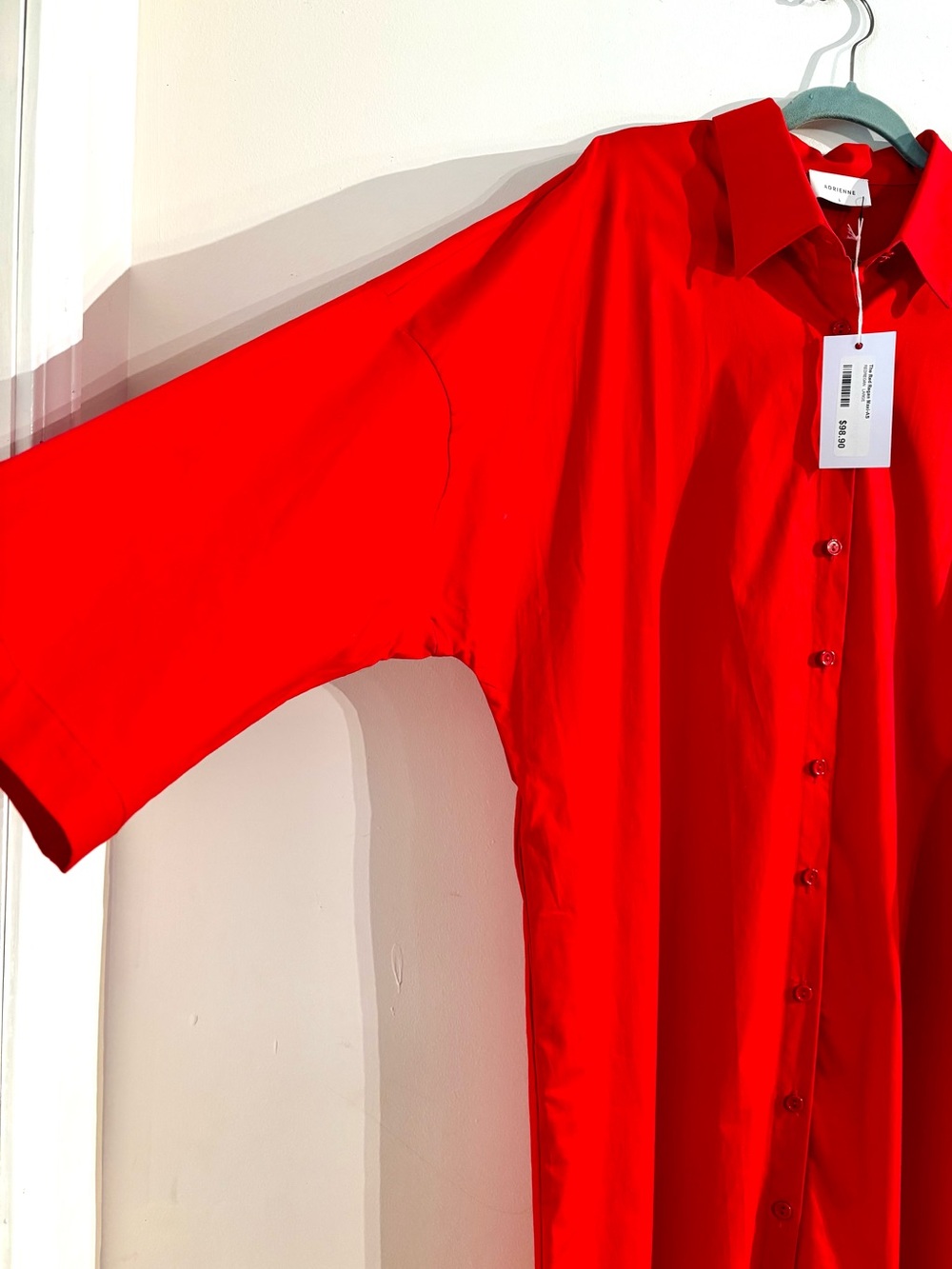 NWT Adrienne Regan Maxi Red Solid Full Button Shirt Dress Large - Picture 2 of 7